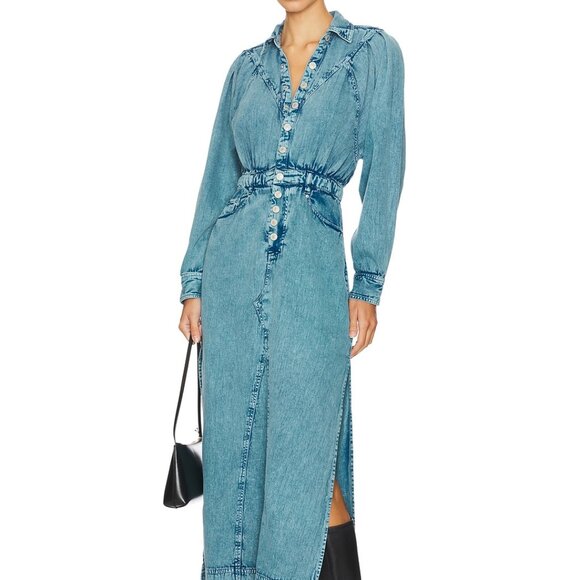 NWT FREE PEOPLE Mad Love Denim Midi Dress Skyfall Blue Size XL - Picture 1 of 6
